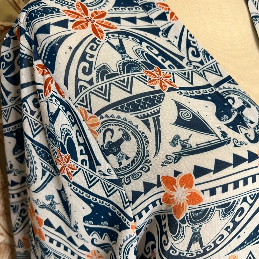 EUC Disney Moana Blue Patterned Kimono with Fringe Sz LG - Picture 5 of 8